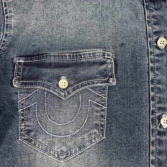 True Religion Shirt Womens Large Georgia Denim Glitter Cosy Fireside Wash NEW - Picture 3 of 12